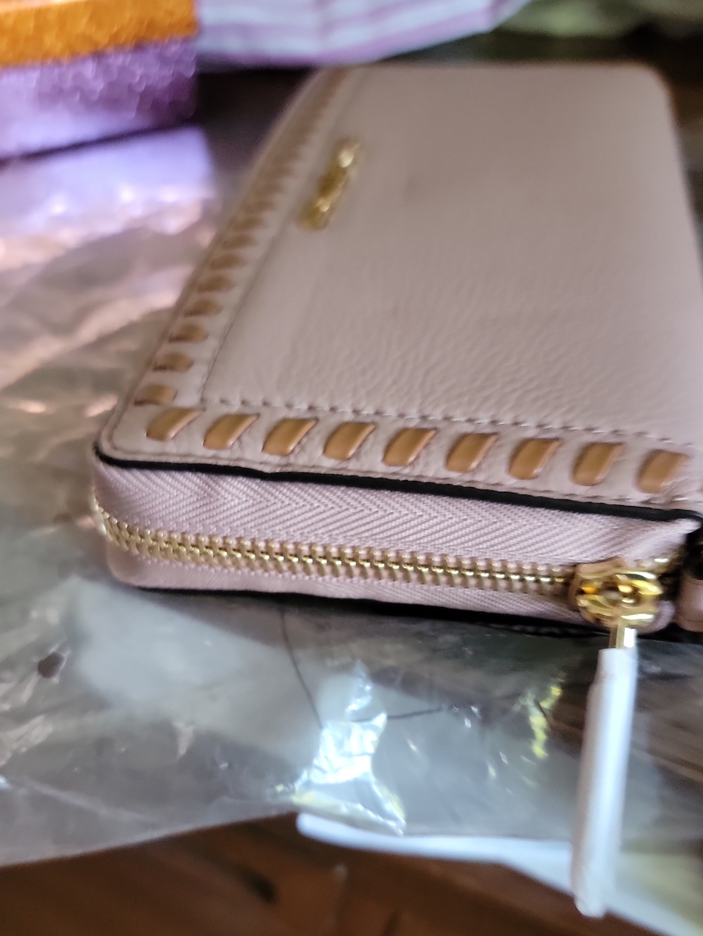 Michael Kors Fawn/Pale Pink Zip-Around Wallet with Gold Logo - Picture 3 of 10